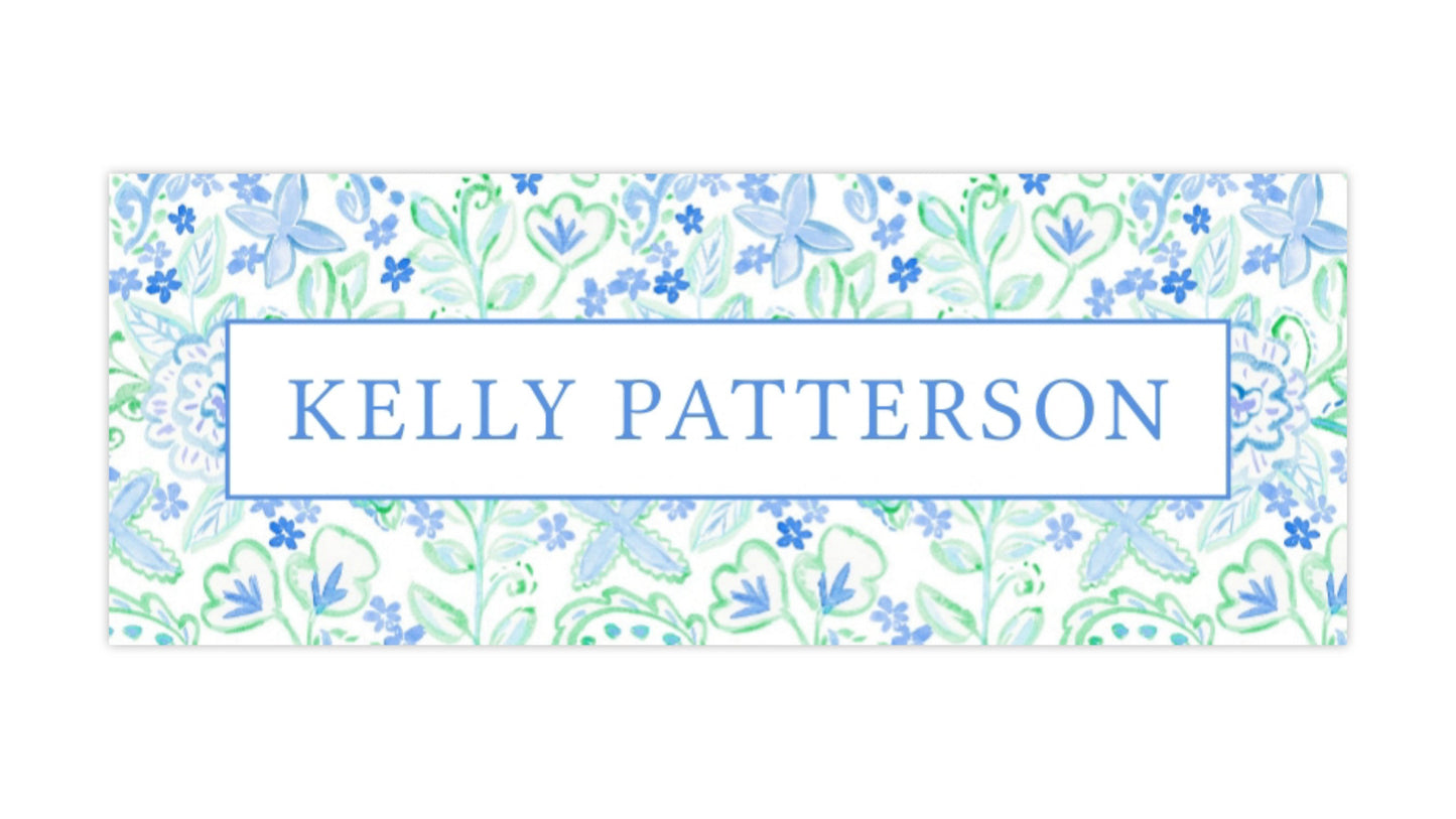 watercolor coastal blue water resistant school supply name labels