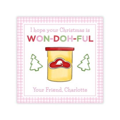 Holiday Gift Tags or Stickers for Kids - Holiday Doh (Pink)