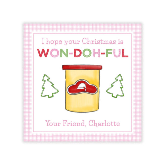 Holiday Gift Tags or Stickers for Kids - Holiday Doh (Pink)