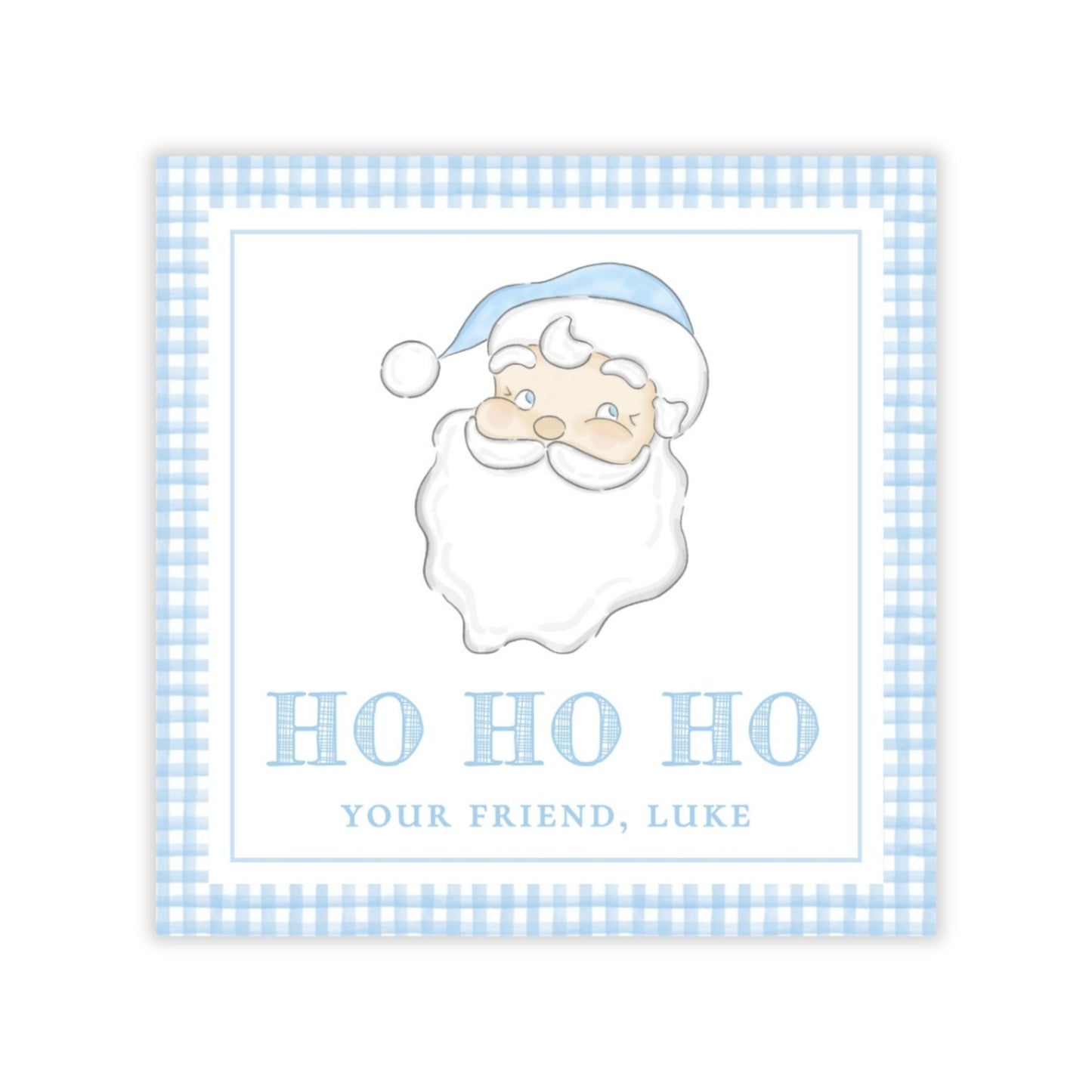 Holiday Gift Tags or Stickers for Kids - Santa (Blue)