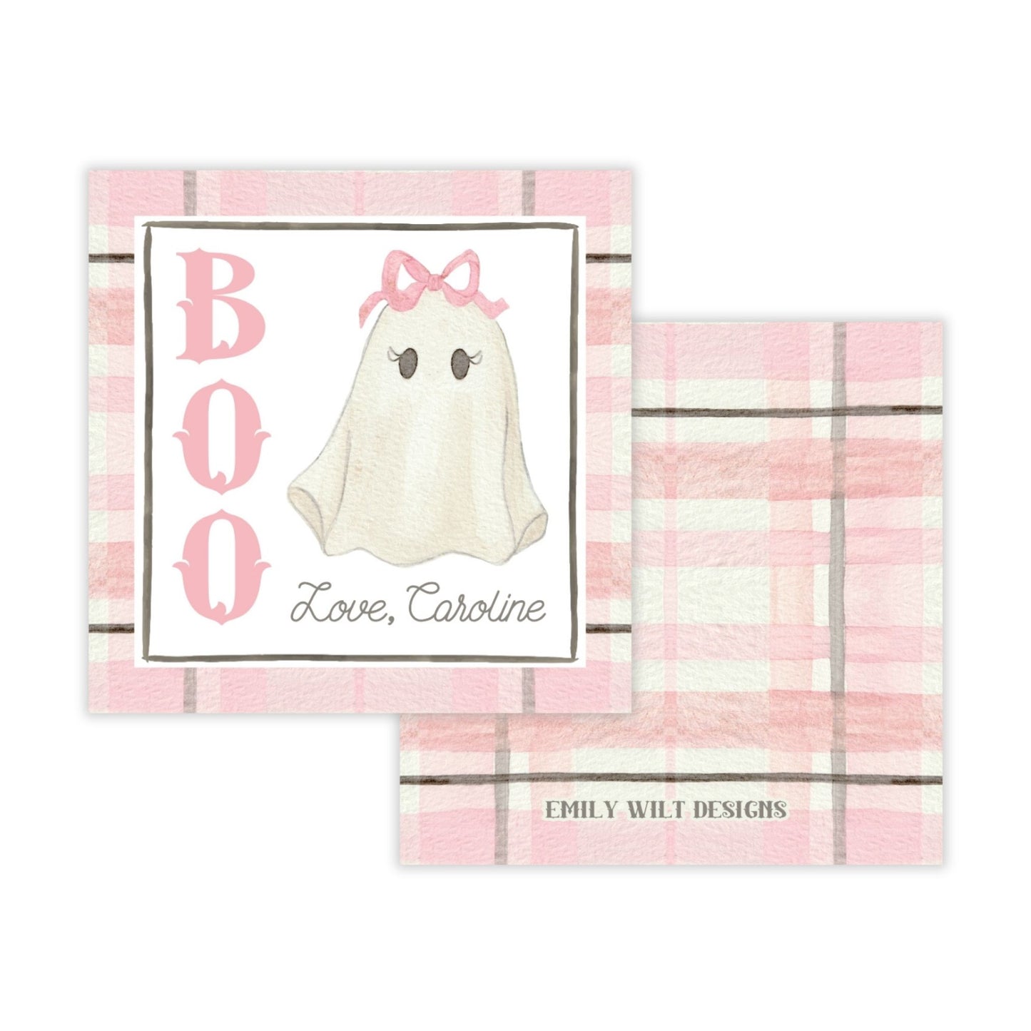 Kids Halloween Tags or Stickers - Vintage BOO Ghost (Pink)