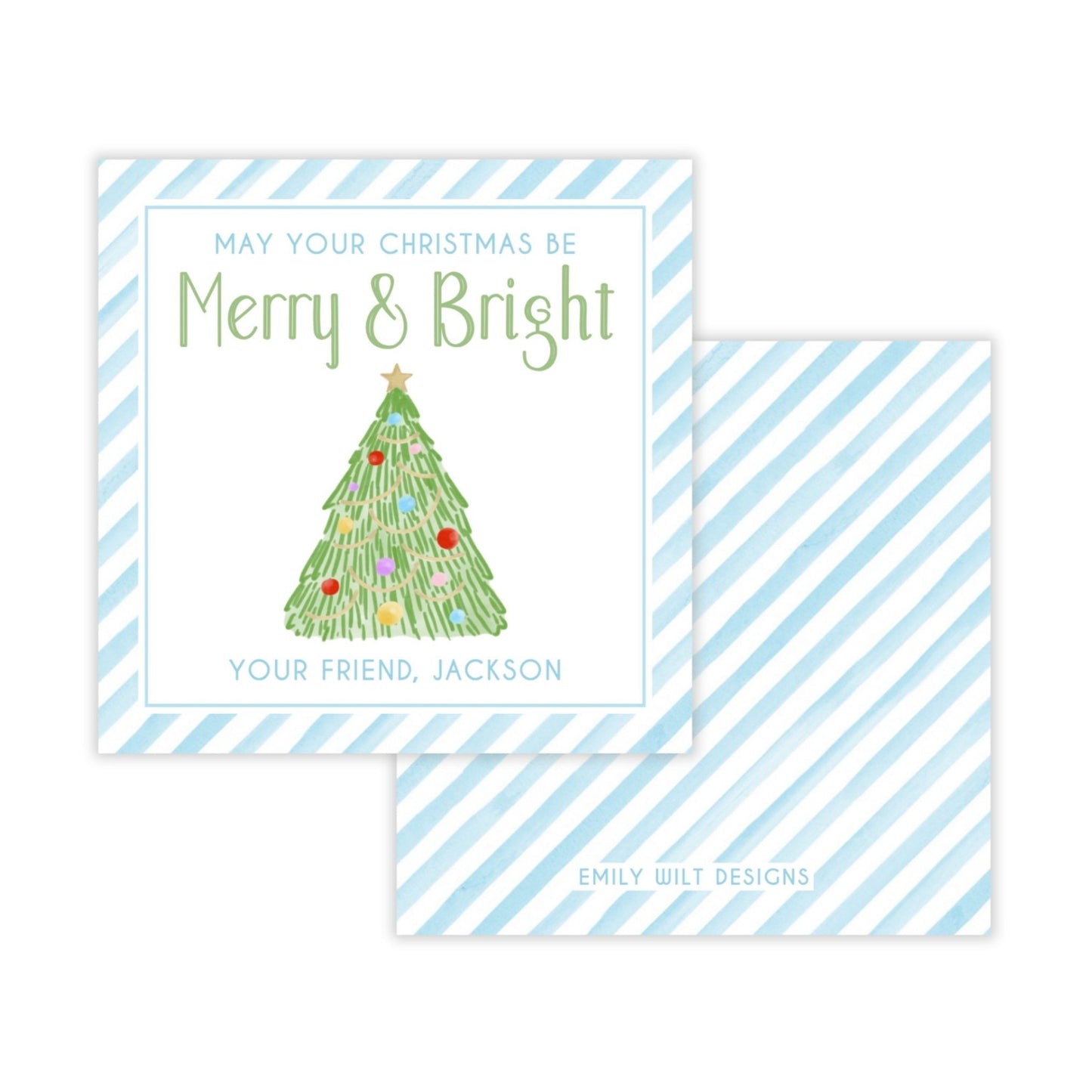Holiday Gift Tags or Stickers for Kids - Merry and Bright (Blue)