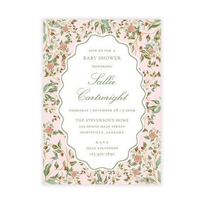 Winter Chinoiserie Baby Shower Invitations - Pink