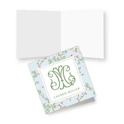 Spring Chinoiserie Blue Personalized Folded Gift Tags with Envelopes