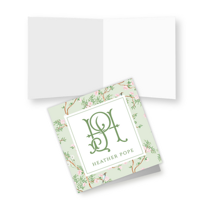 Spring Chinoiserie Green Personalized Folded Gift Tags with Envelopes