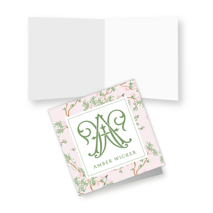 Spring Chinoiserie Pink Personalized Folded Gift Tags with Envelopes
