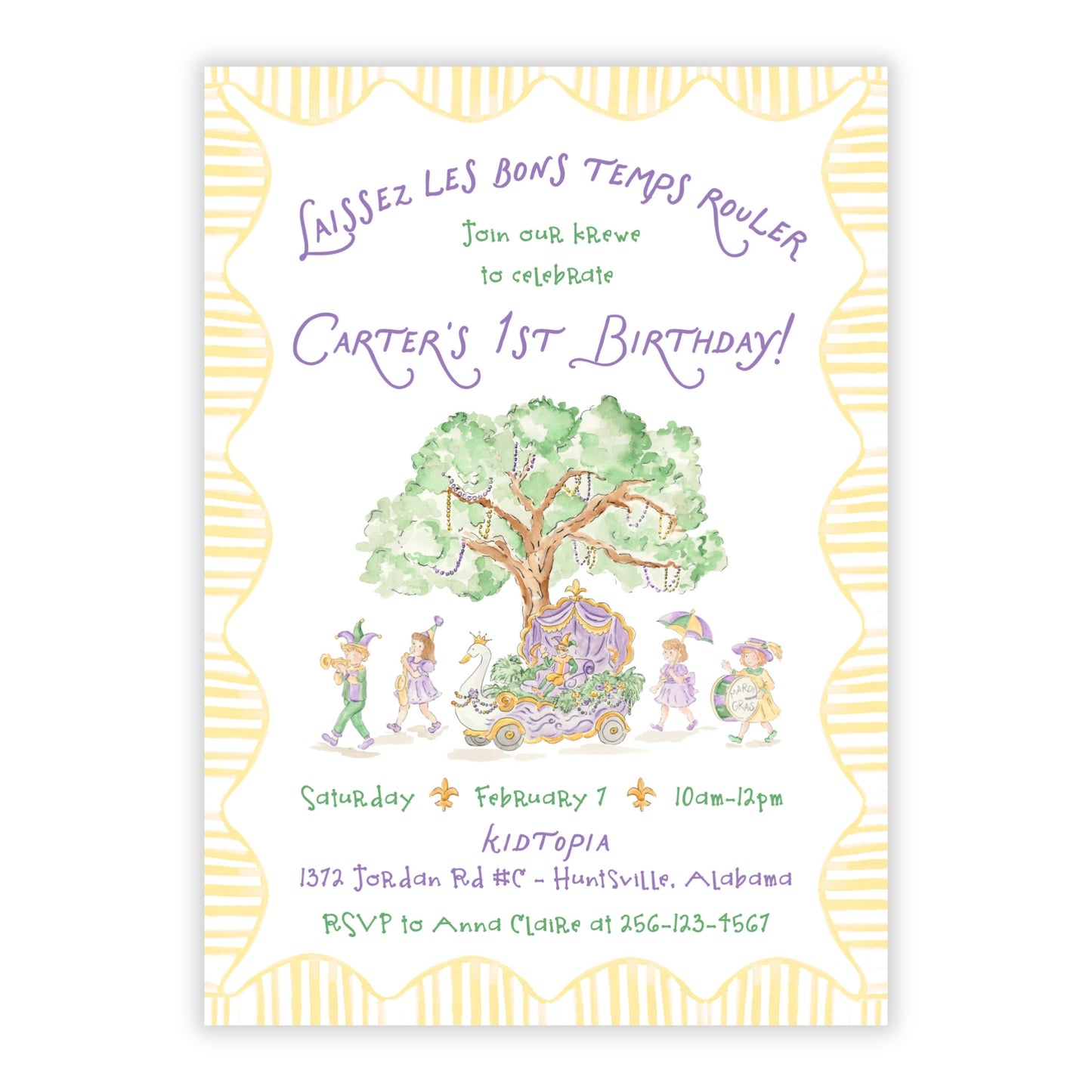 Mardi Gras Birthday Invitation for Kids