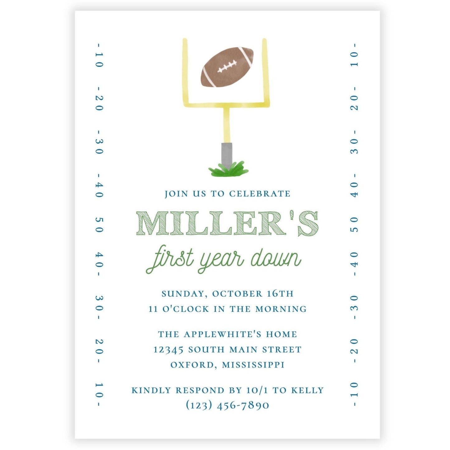 First Year Down Football Birthday Invitation