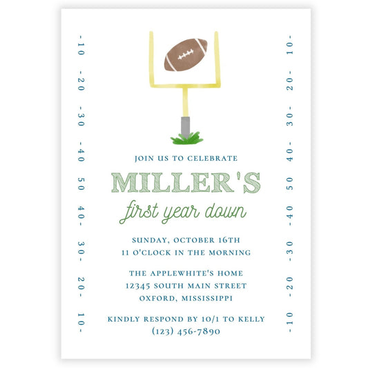 First Year Down Football Birthday Invitation