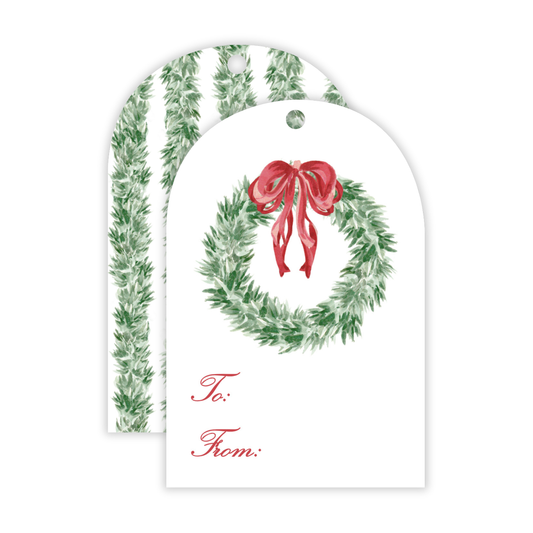 Holiday Gift Tags - Tied with a Bow Wreath - Arch Hang Tags