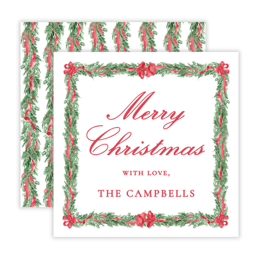 Holiday Gift Tags or Stickers - Big Bow Garland, Red