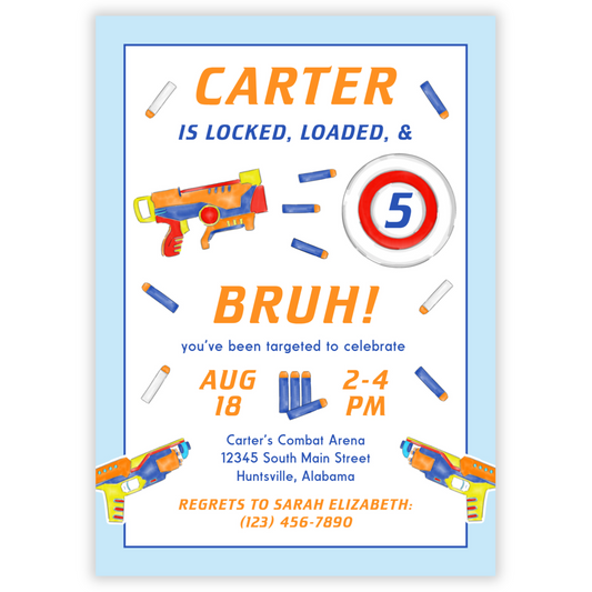 Foam Dart Gun Birthday Invitations