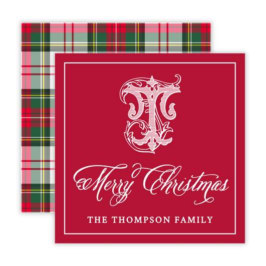 Holiday Gift Tags or Stickers - Tartan Monogram, Red