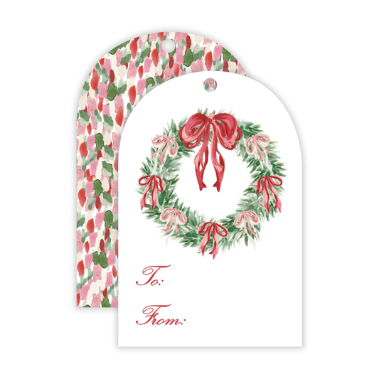 Holiday Gift Tags - Tied with a Bow Decorated Wreath - Arch Hang Tags