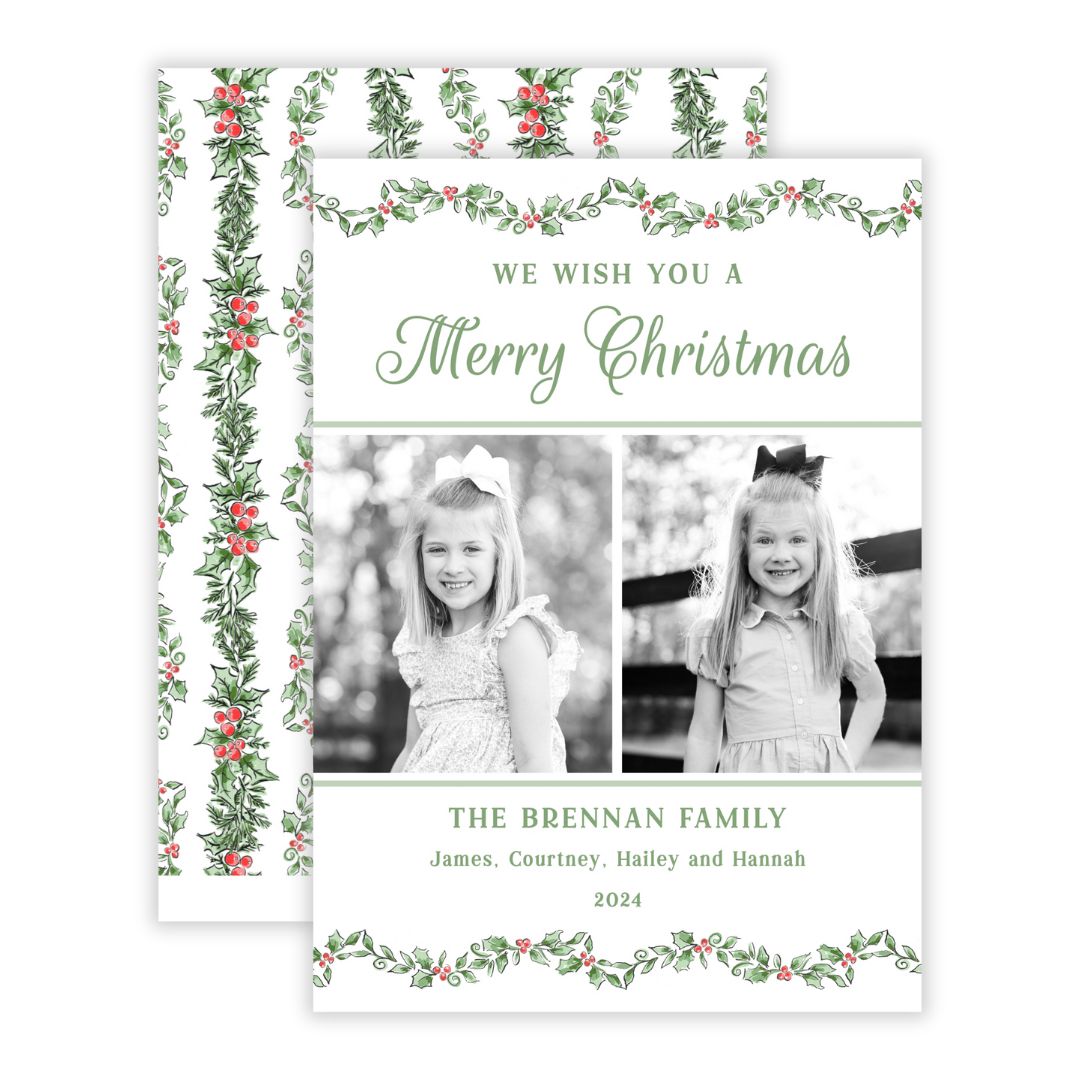 Christmas Photo Card - Scalloped Holly (2 Photos)