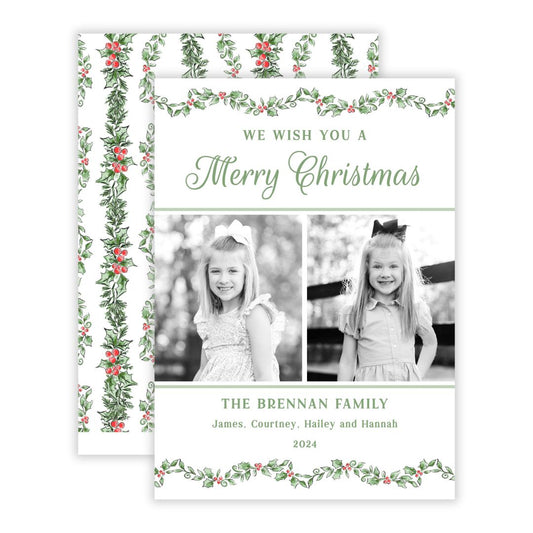 Christmas Photo Card - Scalloped Holly (2 Photos)