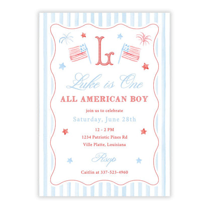 One All American Boy First Birthday Invitation