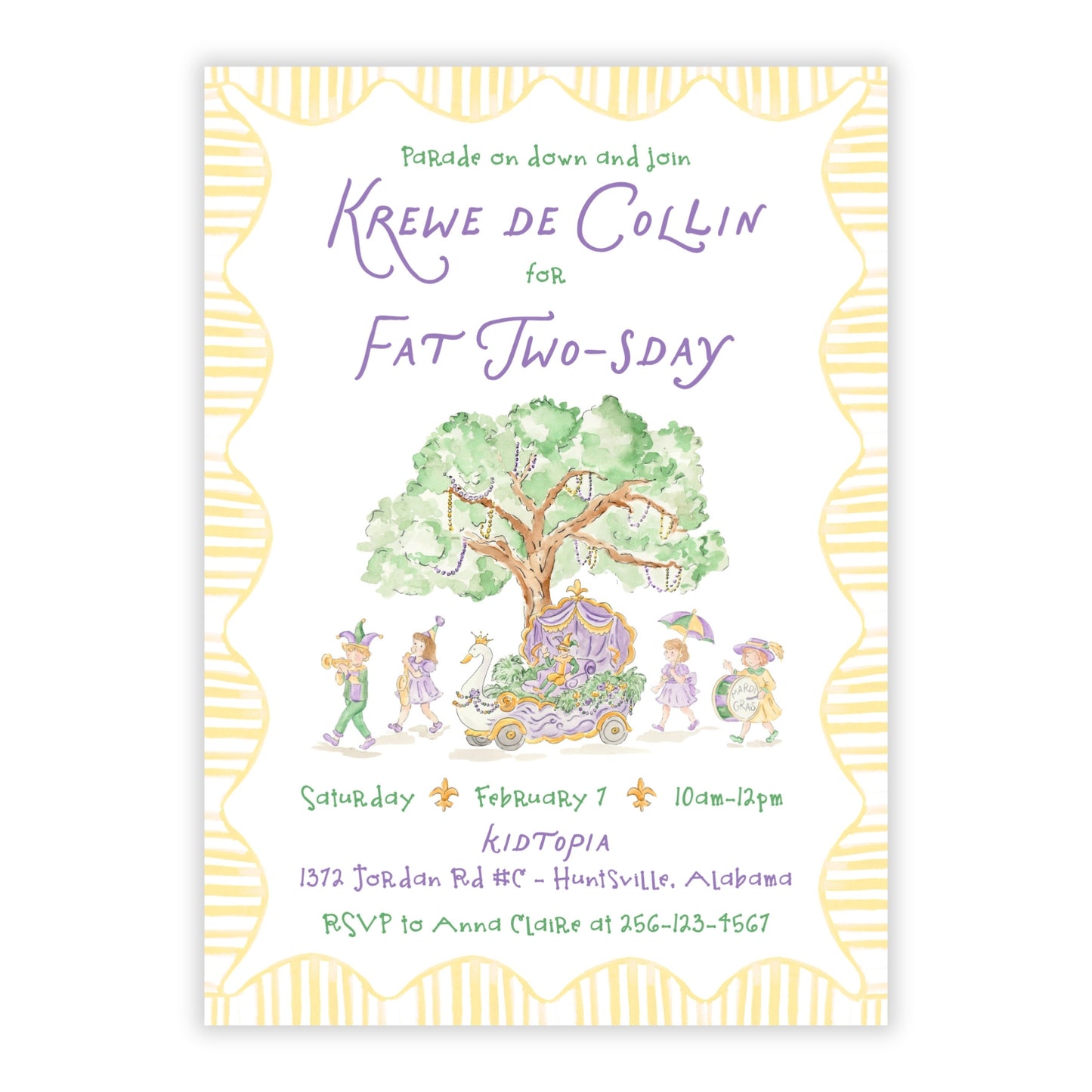 Fat TWO’sday Mardi Gras Birthday Invitations