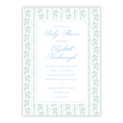 Blue Floral Toile Baby Shower Invitations