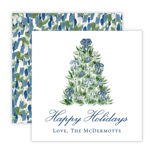 Holiday Gift Tags or Stickers - Tied with a Bow Tree, Blue