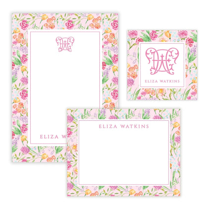 Genevieve's Garden Frame Pink Personalized Stationery Gift Set (Custom Bundle)