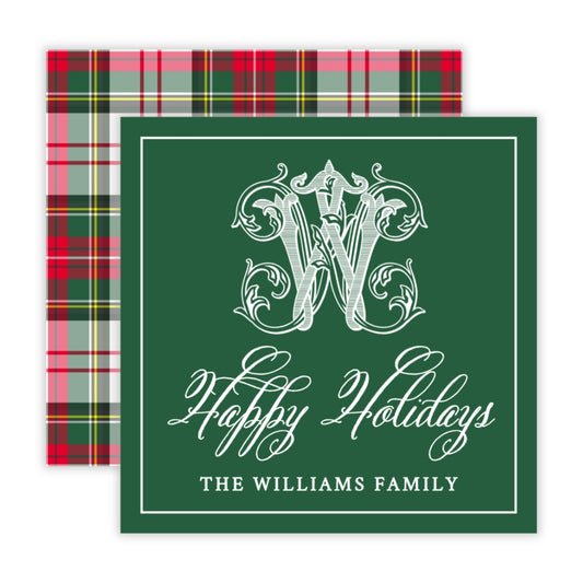Holiday Gift Tags or Stickers - Tartan Monogram, Green
