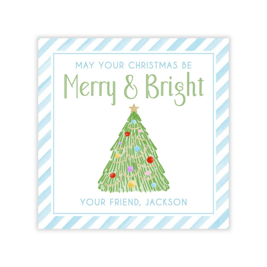 Holiday Gift Tags or Stickers for Kids - Merry and Bright (Blue)