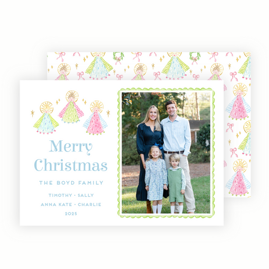 Christmas Photo Card - Christmas Angels, Blue - Landscape