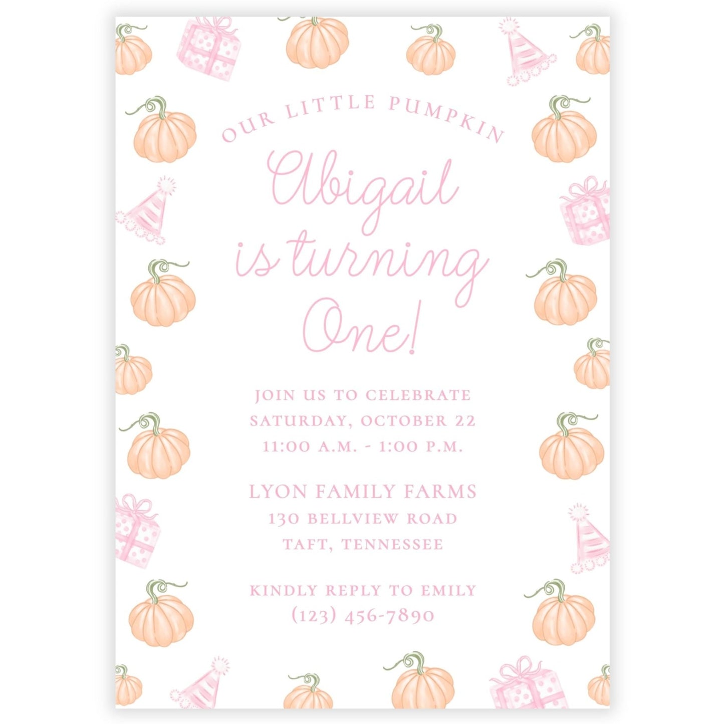 Pumpkin Party Invitations (Pink)