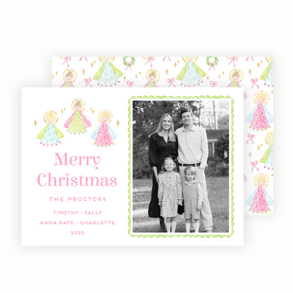 Christmas Photo Card - Christmas Angels, Pink - Landscape