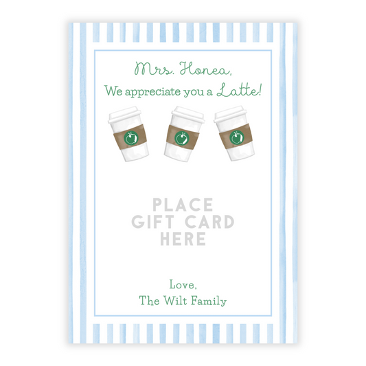 PRINTABLE Teacher Gift Card Holder - Coffee, Blue