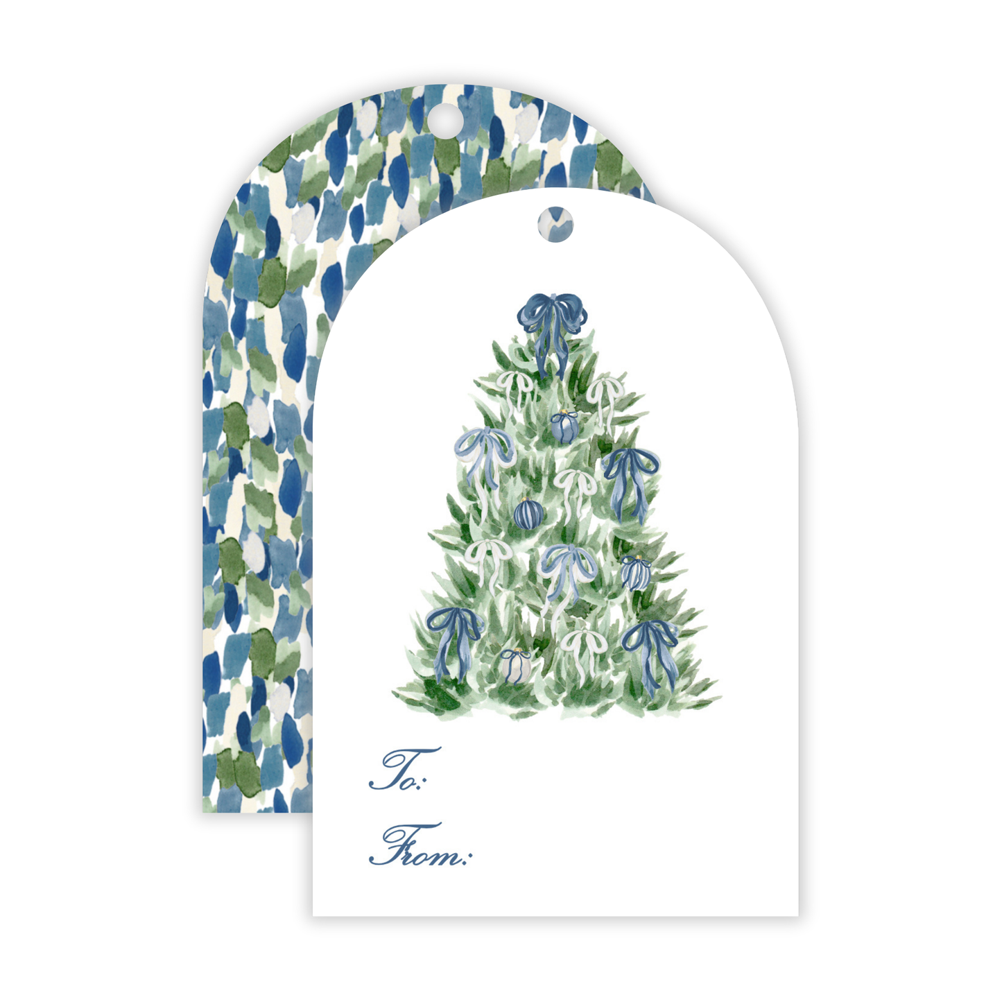 Holiday Gift Tags - Tied with a Bow Blue Tree - Arch Hang Tags