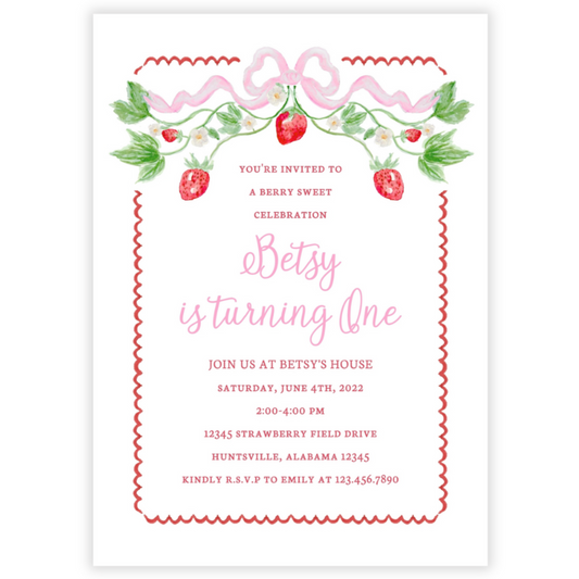 Strawberry First Birthday Invitations