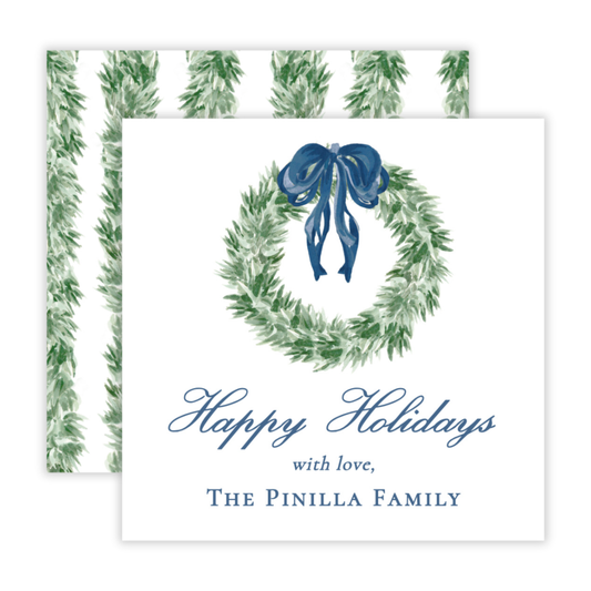Holiday Gift Tags or Stickers - Tied with a Bow Wreath, Blue