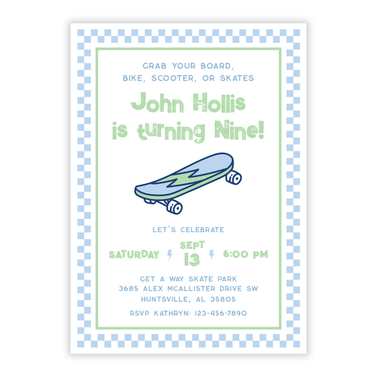 Skateboard Birthday Invitations