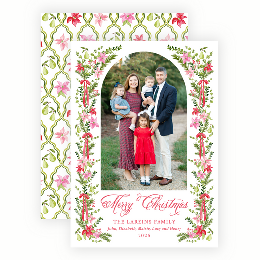 Christmas Photo Card - Poinsettia Garden, Red - Portrait