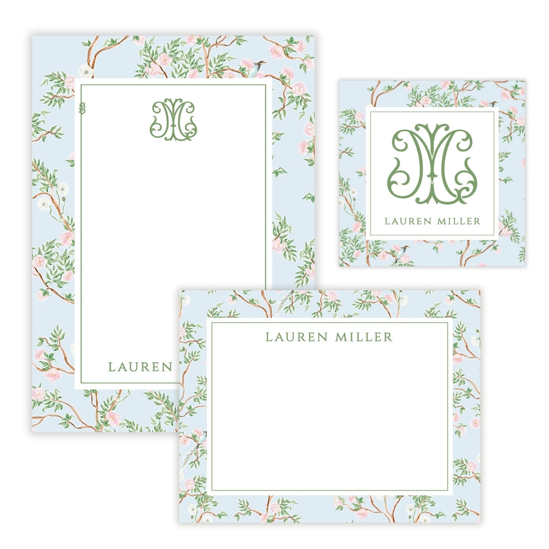 Spring Chinoiserie Blue Floral Mother’s Day Stationery Gift Set (Custom Bundle)