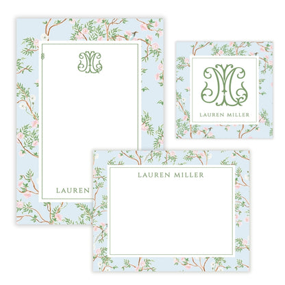 Spring Chinoiserie Blue Floral Personalized Stationery Gift Set (Custom Bundle)