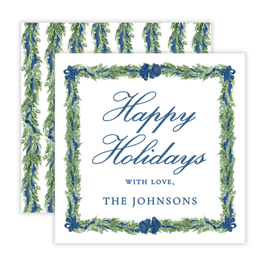 Holiday Gift Tags or Stickers - Big Bow Garland, Navy