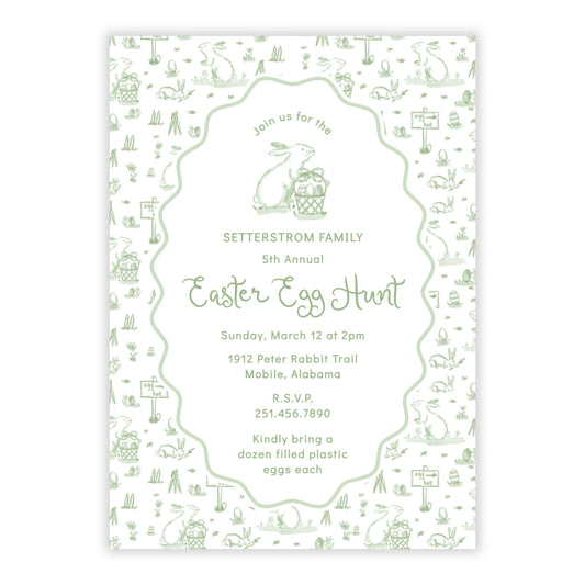 Easter Toile Egg Hunt Invitation, Green