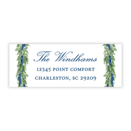 Christmas Address Labels - Big Bow Garland, Navy