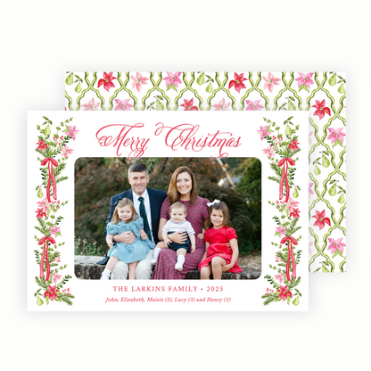 Christmas Photo Card - Poinsettia Garden, Red - Landscape