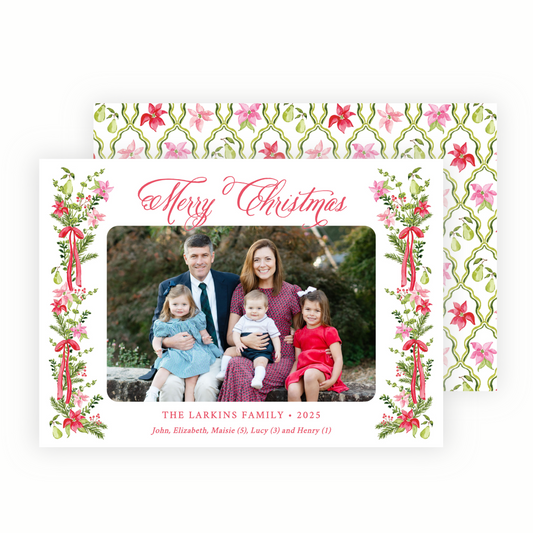 Christmas Photo Card - Poinsettia Garden, Red - Landscape