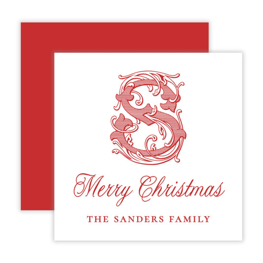 Holiday Gift Tags or Stickers - Vintage Vine Monogram, Red