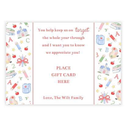PRINTABLE Teacher Gift Card Holder - Preppy School Days, On Target