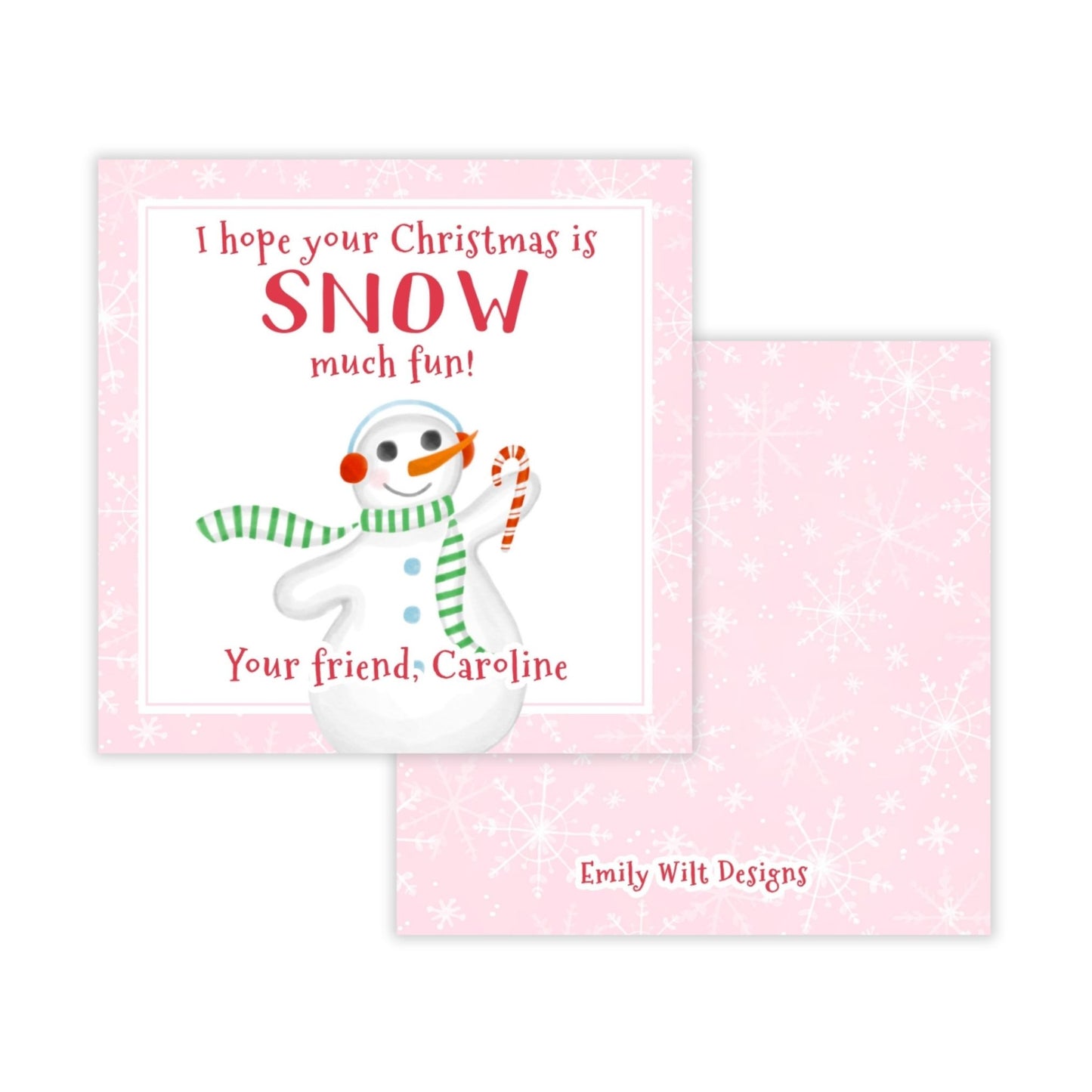 Holiday Gift Tags or Stickers for Kids - Snow Much Fun (Pink)