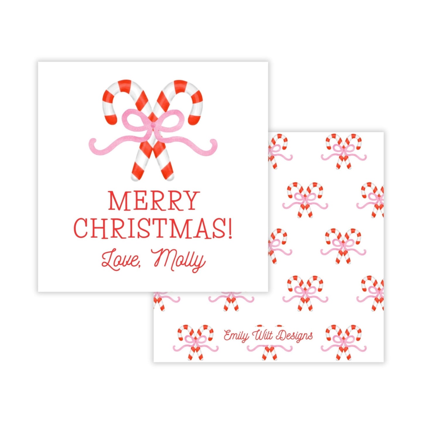 Holiday Gift Tags or Stickers for Kids - Candy Canes (Pink)