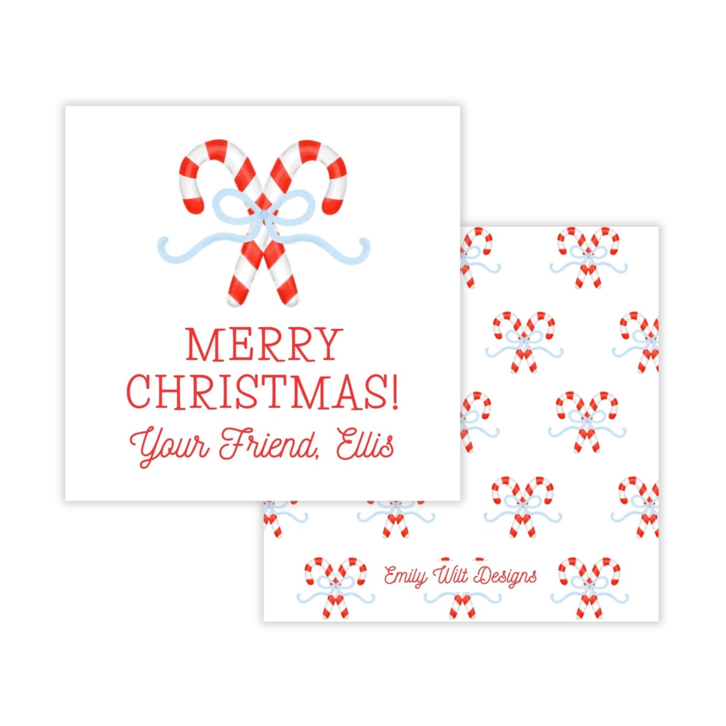 Holiday Gift Tags or Stickers for Kids - Candy Canes (Blue)