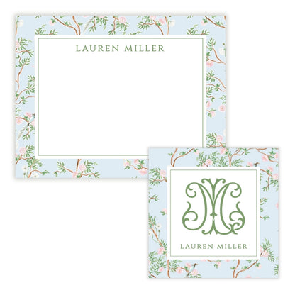 Spring Chinoiserie Blue Floral Personalized Stationery Gift Set (Custom Bundle)