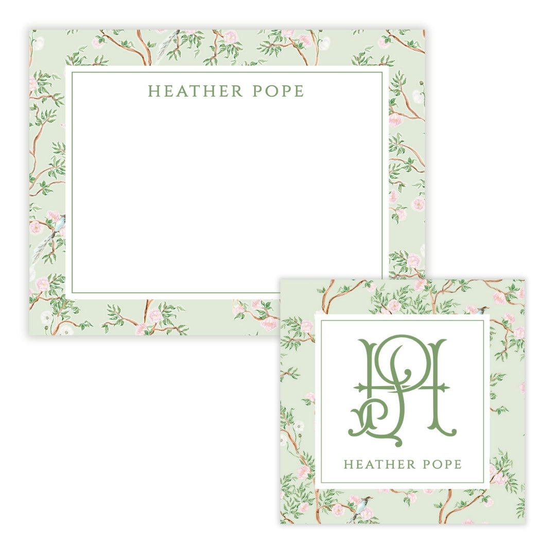 Spring Chinoiserie Green Floral Mother’s Day Stationery Gift Set (Custom Bundle)